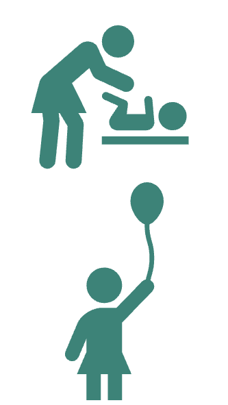 An image of a woman and baby. Below this image is an image of a child holding a balloon.