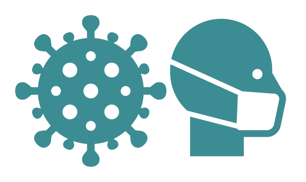 An image of a virus and a man wearing a face mask to symbolise Covid.