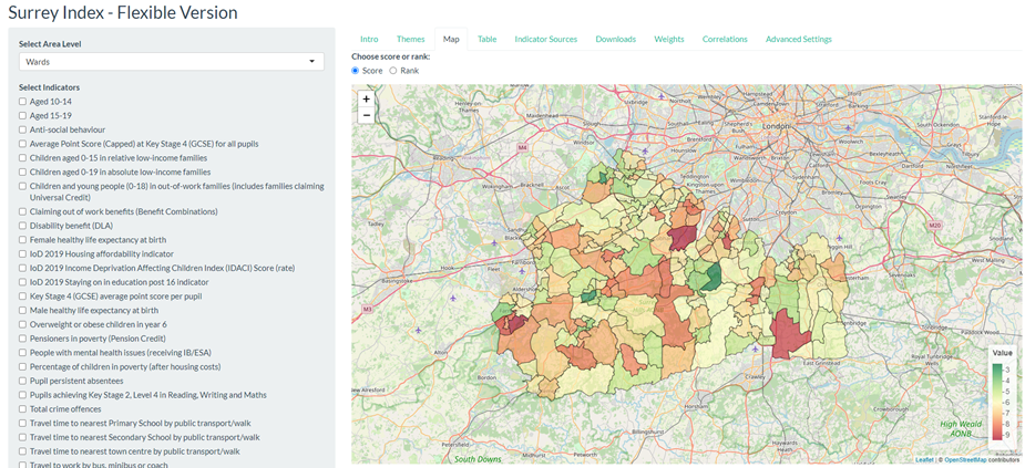 An example screenshot of the Flexible Version of the Surrey Index which serves as a link to it. 