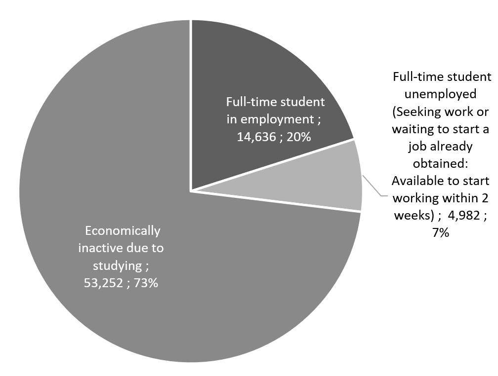 Bar chart showing the breakdown of students by employment. 