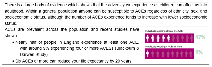 This figure show that nearly half the population of England have experienced at least one Adverse Childhood Experiences.